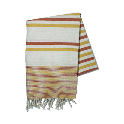 COTTON | SPA TOWEL | THROW | BLANKET | ORANGE + YELLOW + CREAM CANDY STRIPE | FOUTA TOWEL | STYLE ZARZIS
