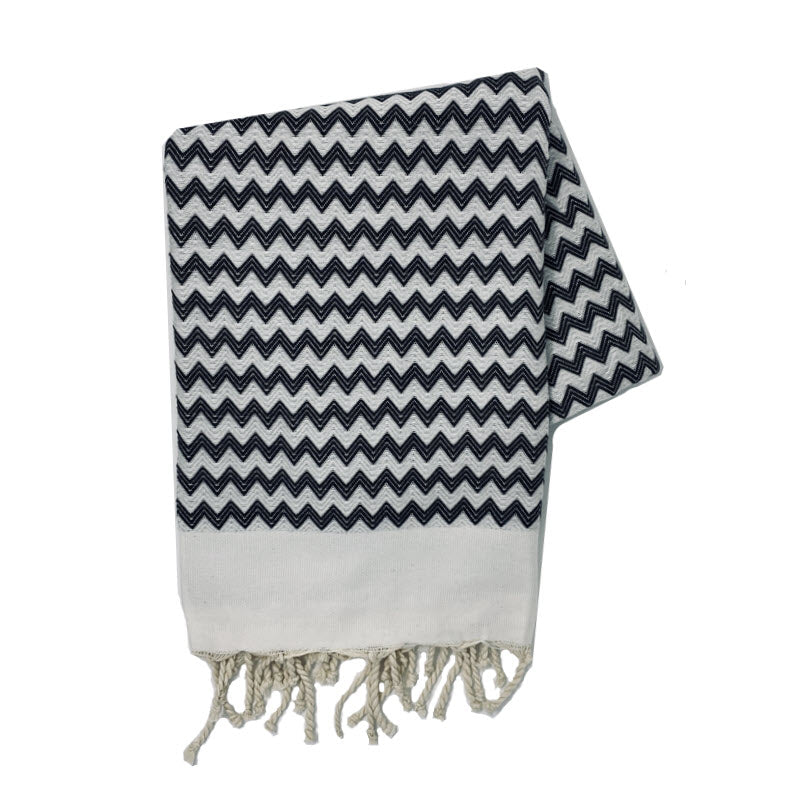 COTTON | SPA TOWEL | THROW | BLANKET | BLACK + CREAM ZIG ZAG STRIPE | FOUTA TOWEL | STYLE ZAGOUAN