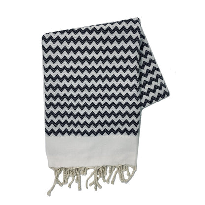 COTTON | SPA TOWEL | THROW | BLANKET | BLACK + CREAM ZIG ZAG STRIPE | FOUTA TOWEL | STYLE ZAGOUAN