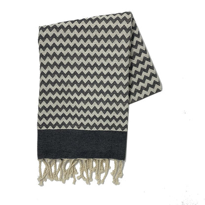 COTTON | SPA TOWEL | THROW | BLANKET | GREY + CREAM ZIG ZAG STRIPE | FOUTA TOWEL | STYLE ZAGOUAN