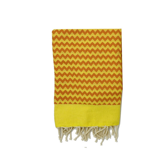 COTTON | SPA TOWEL | THROW | BLANKET | ORANGE + YELLOW ZIG ZAG STRIPE | FOUTA TOWEL | STYLE ZAGOUAN