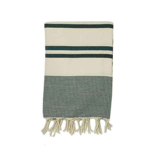 COTTON | SPA TOWEL | THROW | BLANKET | FOREST + GREEN + CREAM CANDY STRIPE | FOUTA TOWEL | STYLE ZARZIS