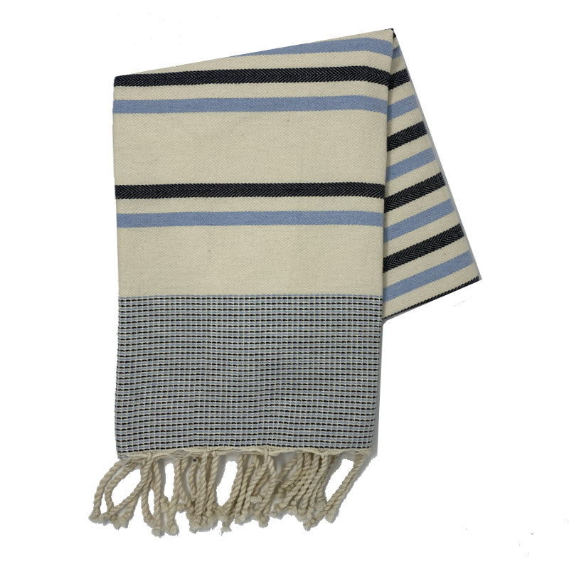 COTTON | SPA TOWEL | THROW | BLANKET | NAVY + SKY BLUE + CREAM CANDY STRIPE | FOUTA TOWEL | STYLE ZARZIS