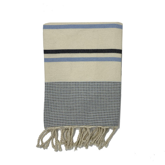 COTTON | SPA TOWEL | THROW | BLANKET | NAVY + SKY BLUE + CREAM CANDY STRIPE | FOUTA TOWEL | STYLE ZARZIS